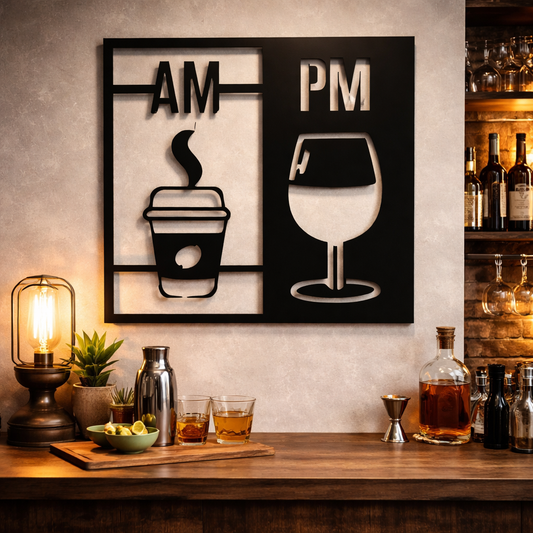 AM PM Coffee & Wine Metal Wall Art | Premium Laser-Cut Wall Decor