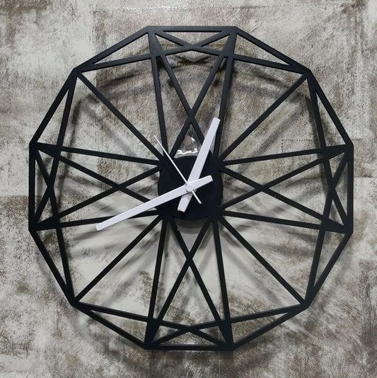 Analog Black Geometric Metal Wall Clock
