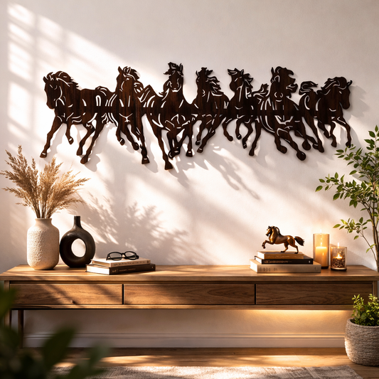 Beautiful 7 Running Horses Metal Wall Art | Premium Laser-Cut Wall Decor