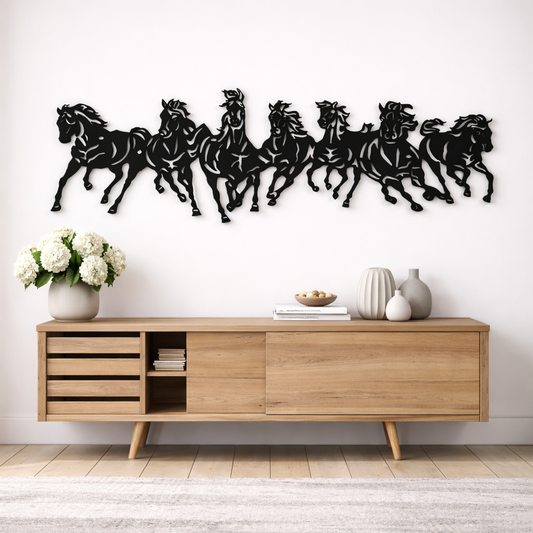 Beautiful 7 Running Horses Metal Wall Art | Premium Laser-Cut Wall Decor
