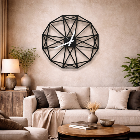 Analog Black Geometric Metal Wall Clock