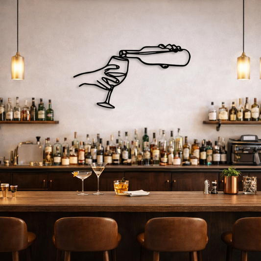 Bartender Pouring Cocktail Line Metal Wall Art | Premium Laser-Cut Wall Decor