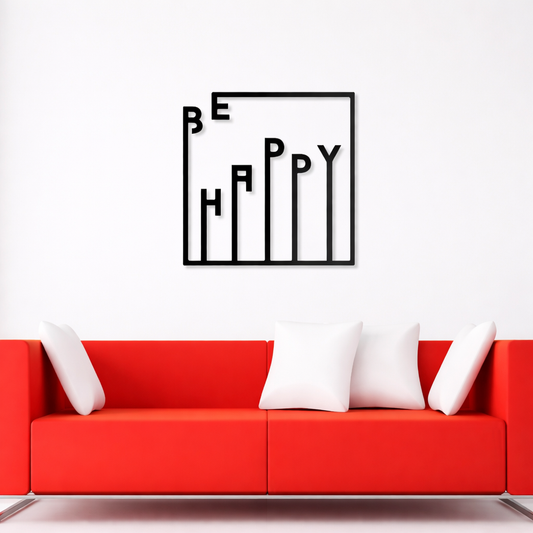Be Happy Text Design Square Metal Wall Art | Premium Laser-Cut Wall Decor