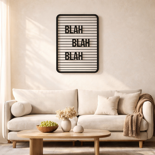 Blah Blah Blah Text Line Art Metal Wall Art | Premium Laser-Cut Wall Decor