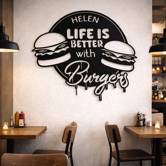 Burger Lover Personalized Metal Wall Art | Premium Laser-Cut Wall Decor