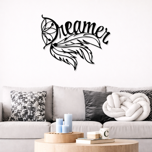 Beautiful Design Dream Text with Leaf Metal Wall Art | Premium Laser-Cut Wall Decor