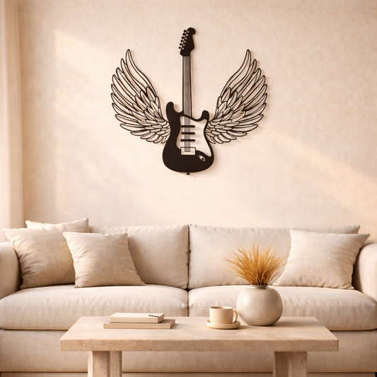 Winged Guitar Designed Metal Wall Art | Premium Laser-Cut Wall Decor
