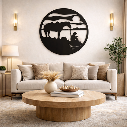 Silhouettes of Man & Horse Metal Wall Art | Premium Laser-Cut Wall Decor