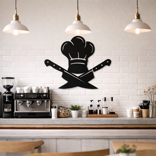 Chef Hat & Crossed Knives Metal Wall Art | Premium Laser-Cut Wall Decor