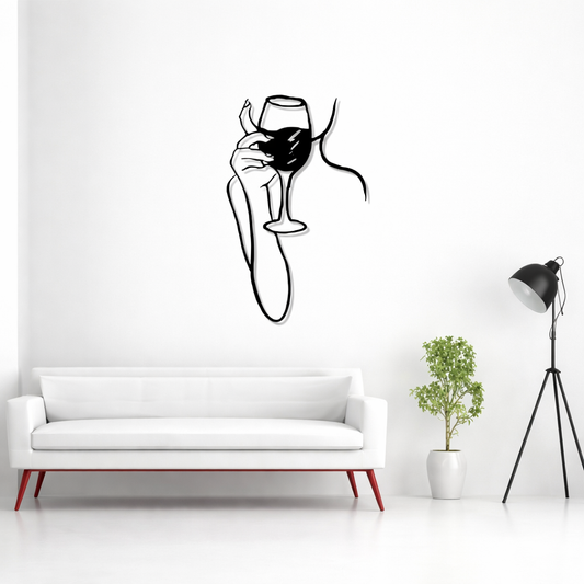 Minimalist Wine Lady Metal Wall Art | Premium Laser-Cut Wall Decor
