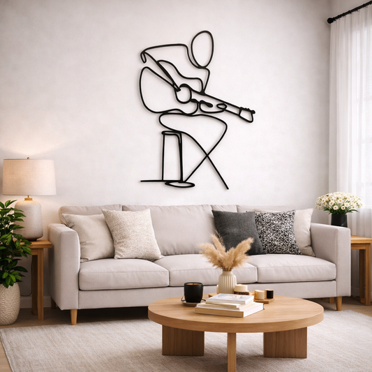Minimalist Guitar Player Metal Wall Art | Premium Laser-Cut Wall Decor